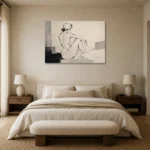 Ivory Seated Figure Minimalist Wall Art Canvas Print showcased in an elegant minimalist interior