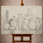 Ivory Minimalist Wall Art print featuring a rhythmic row of abstract ceramic vessel outlines for elegant interiors