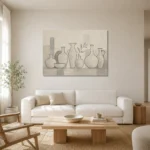 Ivory Ceramic Vessels Minimalist Wall Art Canvas Print styled in a refined neutral interior