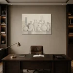 Ivory Ceramic Vessels Minimalist Wall Art Canvas Print displayed in a contemporary gallery-inspired room