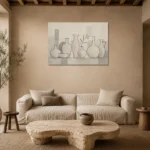 Ivory Ceramic Vessels Minimalist Wall Art Canvas Print presented in a sophisticated home setting