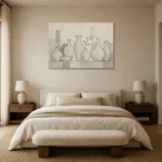 Ivory Ceramic Vessels Minimalist Wall Art Canvas Print showcased in an elegant minimalist interior