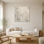 Ivory Geometric Forms Minimalist Wall Art Canvas Print styled in a refined neutral interior