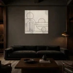 Ivory Geometric Forms Minimalist Wall Art Canvas Print shown in a warm modern interior