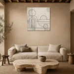Ivory Geometric Forms Minimalist Wall Art Canvas Print presented in a sophisticated home setting