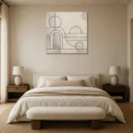 Ivory Geometric Forms Minimalist Wall Art Canvas Print showcased in an elegant minimalist interior