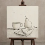 Ivory Still Life Minimalist Wall Art Canvas Print displayed on a studio easel