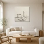 Ivory Still Life Minimalist Wall Art Canvas Print styled in a refined neutral interior