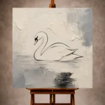 Ivory Minimalist Wall Art print featuring a graceful black line swan for elegant interiors