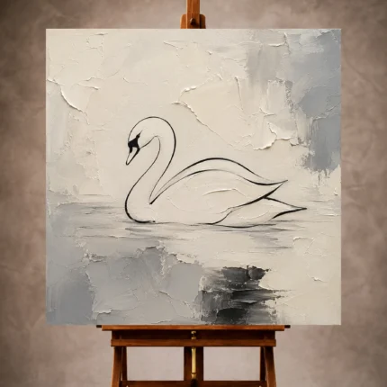 Ivory Minimalist Wall Art print featuring a graceful black line swan for elegant interiors