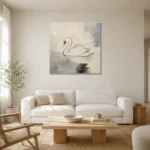 Ivory Swan Minimalist Wall Art Canvas Print styled in a refined neutral interior