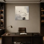 Ivory Swan Minimalist Wall Art Canvas Print displayed in a contemporary gallery-inspired room