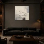 Ivory Swan Minimalist Wall Art Canvas Print shown in a warm modern interior