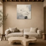 Ivory Swan Minimalist Wall Art Canvas Print presented in a sophisticated home setting