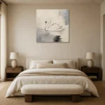Ivory Swan Minimalist Wall Art Canvas Print showcased in an elegant minimalist interior