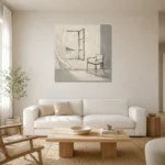 Ivory Interior Scene Minimalist Wall Art Canvas Print styled in a refined neutral interior