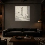 Ivory Interior Scene Minimalist Wall Art Canvas Print shown in a warm modern interior