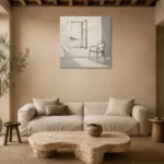 Ivory Interior Scene Minimalist Wall Art Canvas Print presented in a sophisticated home setting