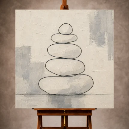 Ivory Minimalist Wall Art print featuring stacked stone forms in black contour lines for elegant interiors