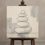 Ivory Stacked Stone Minimalist Wall Art Canvas Print displayed on a studio easel