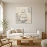 Ivory Stacked Stone Minimalist Wall Art Canvas Print styled in a refined neutral interior