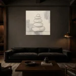 Ivory Stacked Stone Minimalist Wall Art Canvas Print shown in a warm modern interior