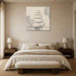 Ivory Stacked Stone Minimalist Wall Art Canvas Print showcased in an elegant minimalist interior