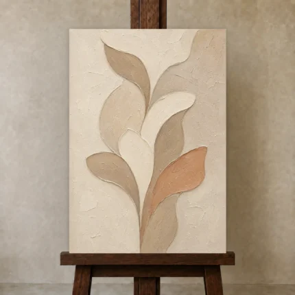 Warm Petal Forms Minimalist Wall Art Canvas Print shown in Studio Easel