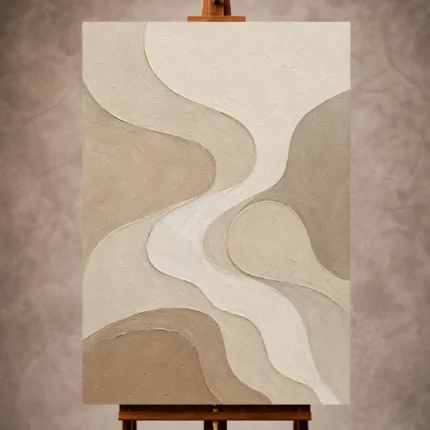 Ivory and taupe Minimalist Wall Art print featuring flowing tide-like abstract forms for elegant interiors