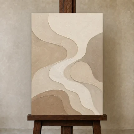 Tranquil Tide Forms Minimalist Wall Art Canvas Print shown in Studio Easel