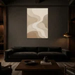 Tranquil Tide Forms Minimalist Wall Art Canvas Print shown in a warm modern interior