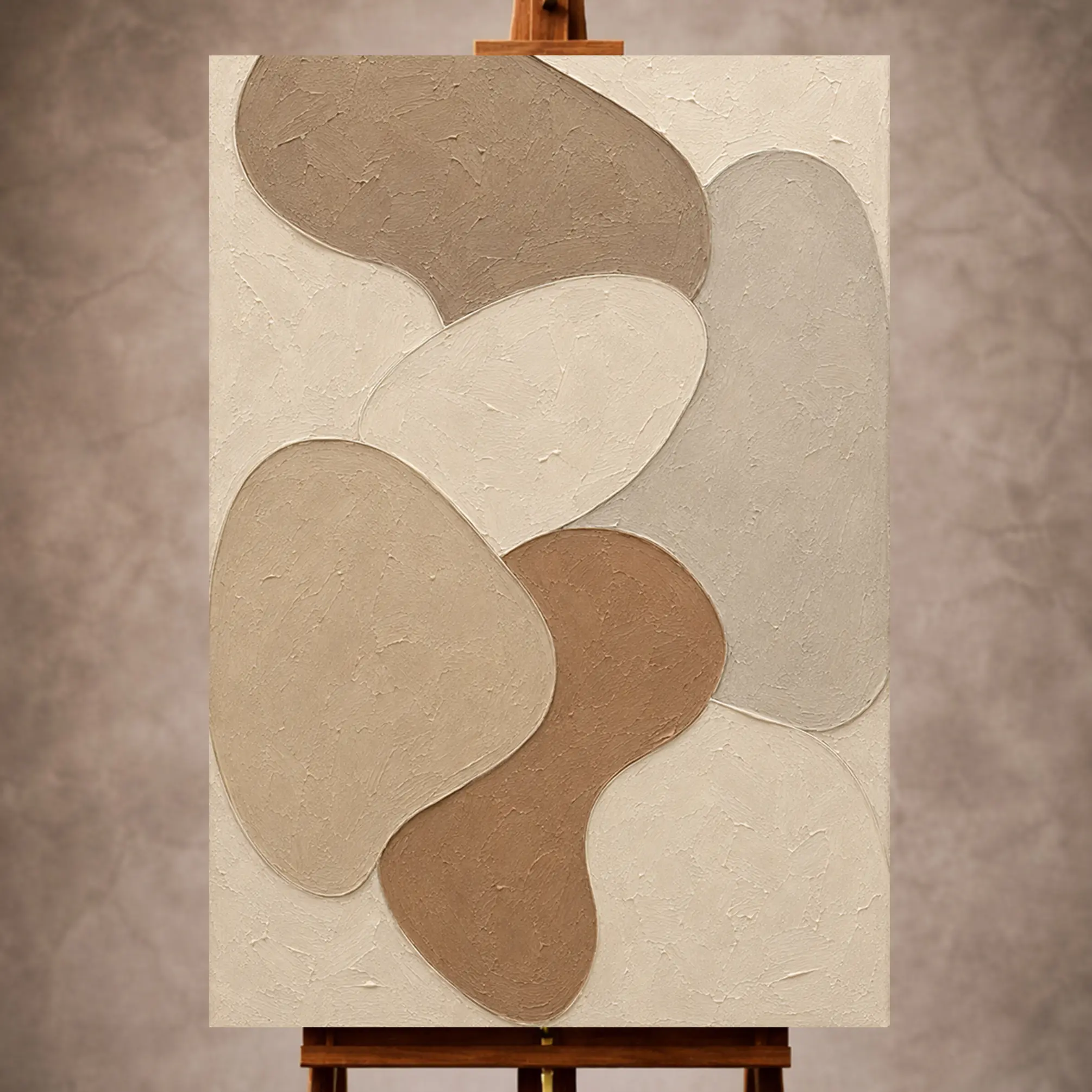 Premium Wall Art Dikey Html Edition – MINIMALIST039 Image 1 Taupe and clay Minimalist Wall Art print featuring overlapping rounded organic forms for elegant interiors