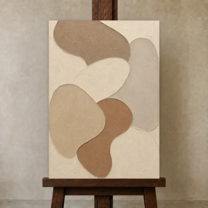 Contemplative Rounded Forms Minimalist Wall Art Canvas Print shown in Studio Easel