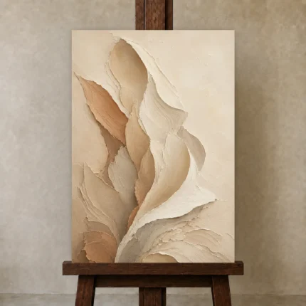 Desert Shell Forms Minimalist Wall Art Canvas Print shown in Studio Easel