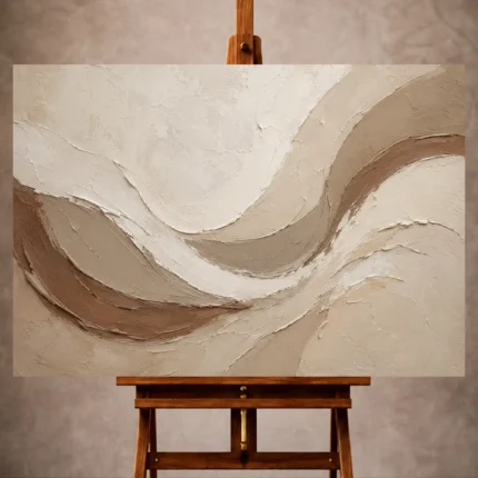 Taupe and ivory Minimalist Wall Art print featuring sweeping crescent-like abstract forms for elegant interiors
