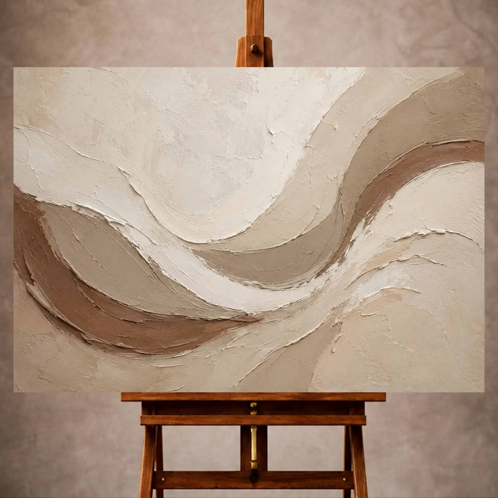 Premium Wall Art Yatay Html Edition – MINIMALIST041 Image 1 Taupe and ivory Minimalist Wall Art print featuring sweeping crescent-like abstract forms for elegant interiors