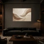 Sweeping Crescent Forms Minimalist Wall Art Canvas Print shown in a warm modern interior