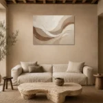 Sweeping Crescent Forms Minimalist Wall Art Canvas Print presented in a sophisticated home setting