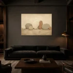 River Stone Rhythm Minimalist Wall Art Canvas Print shown in a warm modern interior