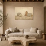 River Stone Rhythm Minimalist Wall Art Canvas Print presented in a sophisticated home setting