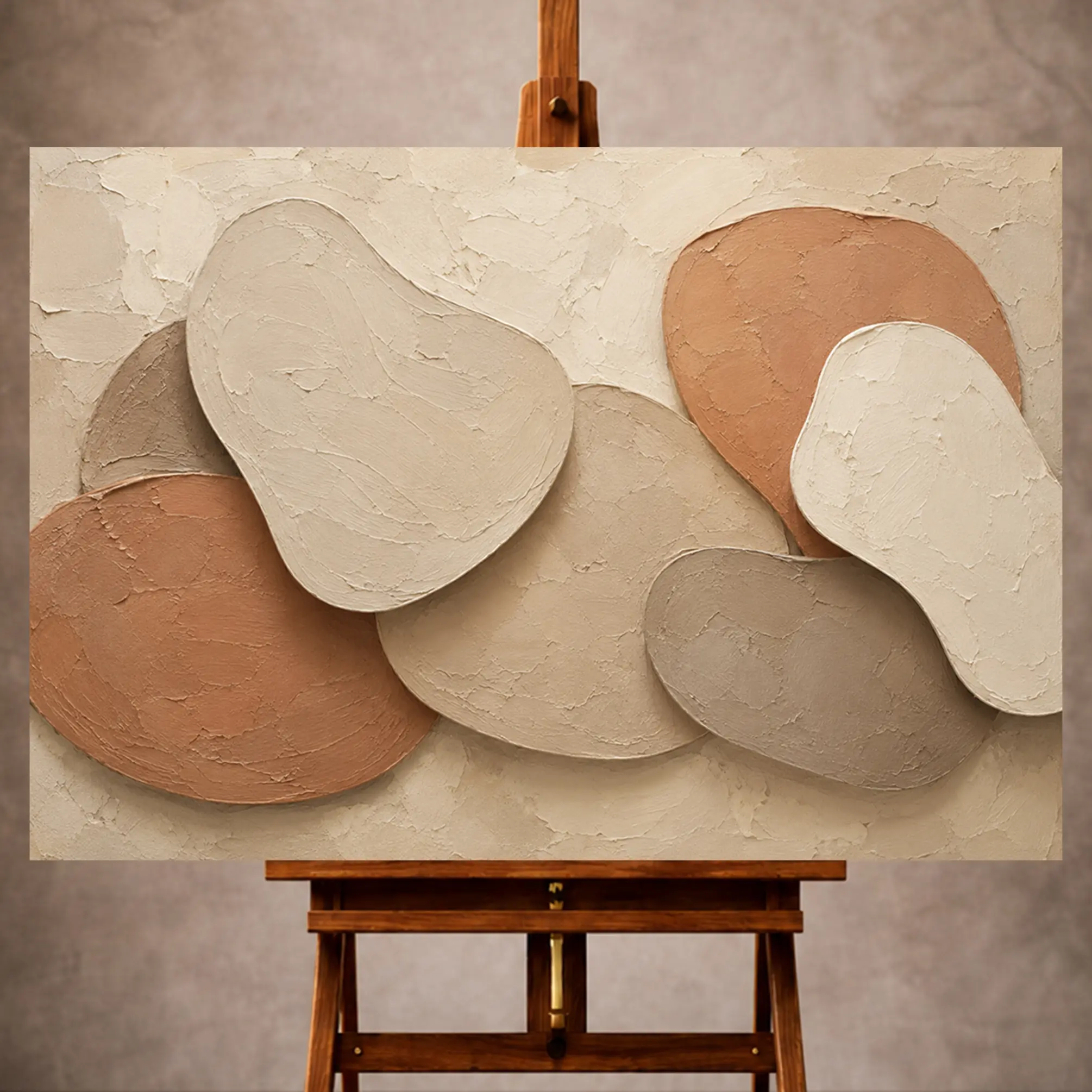 Premium Wall Art Yatay Html Edition – MINIMALIST043 Image 1 Clay and taupe Minimalist Wall Art print featuring layered organic silhouettes and subtle shadows for elegant interiors