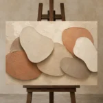 Layered Shadow Forms Minimalist Wall Art Canvas Print displayed on a studio easel