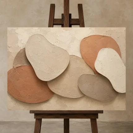 Layered Shadow Forms Minimalist Wall Art Canvas Print displayed on a studio easel