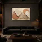 Layered Shadow Forms Minimalist Wall Art Canvas Print shown in a warm modern interior