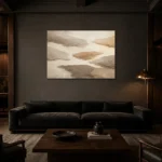 Floating Island Forms Minimalist Wall Art Canvas Print shown in a warm modern interior
