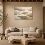 Floating Island Forms Minimalist Wall Art Canvas Print presented in a sophisticated home setting