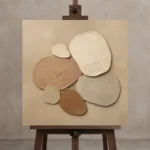 Pebble Cluster Minimalist Wall Art Canvas Print displayed on a studio easel