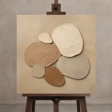 Pebble Cluster Minimalist Wall Art Canvas Print displayed on a studio easel