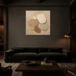 Pebble Cluster Minimalist Wall Art Canvas Print shown in a warm modern interior