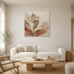 Layered Petal Forms Minimalist Wall Art Canvas Print styled in a refined neutral interior